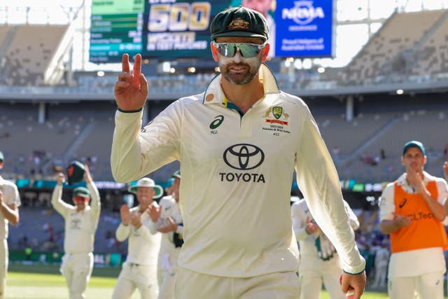 <p>Australia’s Nathan Lyon took his 500th Test wicket in the victory over Pakistan in Perth (Richard Wainwright/AP/PA)</p>