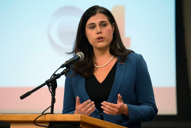 <p>File: Democratic Colorado secretary of state Jena Griswold, responds to a question during a candidate debate, 11 Oct 2022 </p>