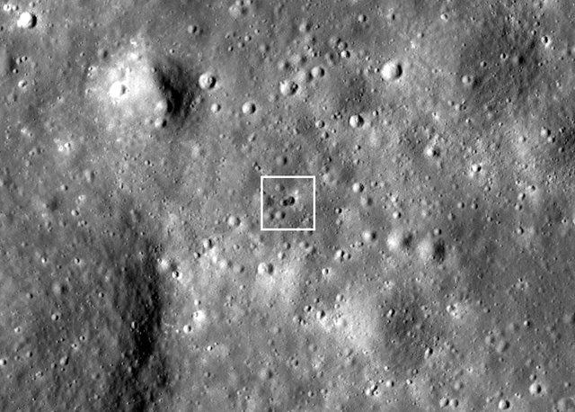 <p>Image centered on the rocket body impact double crater</p>